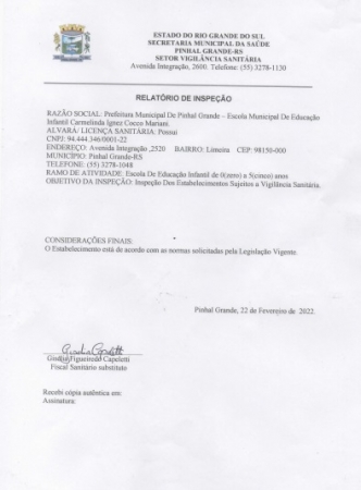 Nota Informativa da Secretaria de Educaçao de Pinhal Grande Nota Informativa da Secretaria de Educaçao de Pinhal Grande