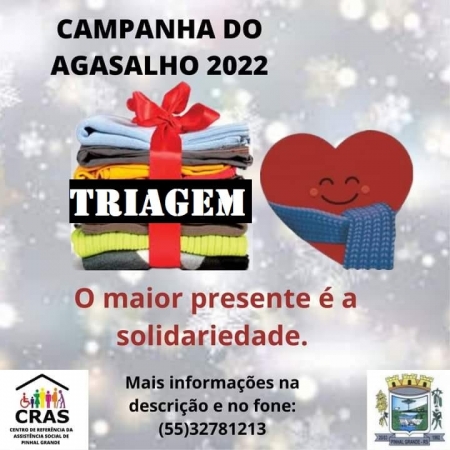 TRIAGEM: CRAS ADOTA SISTEMA DE TRIAGEM PARA DOAÇÕES DA CAMPANHA DO AGASALHO TRIAGEM: CRAS ADOTA SISTEMA DE TRIAGEM PARA DOAÇÕES DA CAMPANHA DO AGASALHO