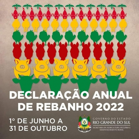 NSPETORIA VETERINÁRIA: A SECRETARIA DA AGRICULTURA DE PINHAL GRANDE INFORMA O PRAZO PARA DECLARAÇÃO ANUAL DE REBANHO 2022 NSPETORIA VETERINÁRIA: A SECRETARIA DA AGRICULTURA DE PINHAL GRANDE INFORMA O PRAZO PARA DECLARAÇÃO ANUAL DE REBANHO 2022
