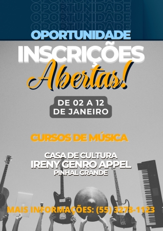 CULTURA: CASA DE CULTURA ABRE INSCRIÇÕES DOS CURSOS DE MÚSICA PARA TURMAS DE 2023 CULTURA: CASA DE CULTURA ABRE INSCRIÇÕES DOS CURSOS DE MÚSICA PARA TURMAS DE 2023
