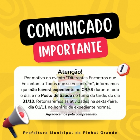 AVISO À POPULAÇÃO DE PINHAL GRANDE AVISO À POPULAÇÃO DE PINHAL GRANDE
