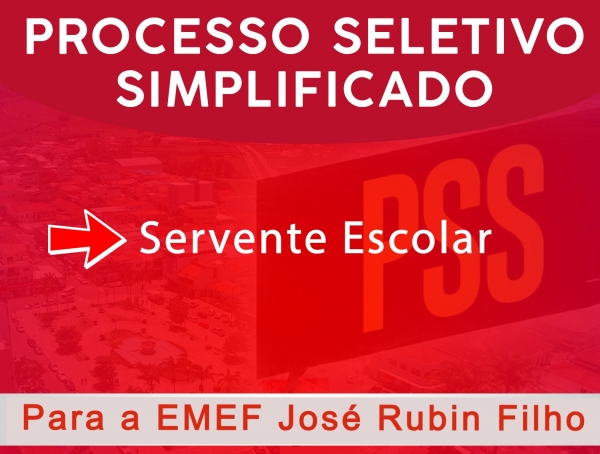 EDITAL Nº 01-2026 - Processo Seletivo Simplificado nº 05-2026 (Servente para EMEF José Rubin Filho) EDITAL Nº 01-2026 - Processo Seletivo Simplificado nº 05-2026 (Servente para EMEF José Rubin Filho)