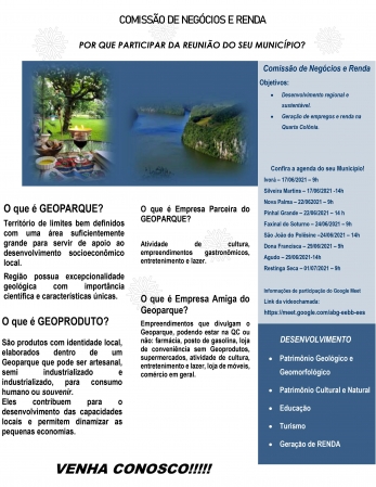 CONVITE PARA REUNIÃO DA COMISSÃO DE NEGÓCIOS E RENDA DO GEOPARQUE QUARTA COLÔNIA. CONVITE PARA REUNIÃO DA COMISSÃO DE NEGÓCIOS E RENDA DO GEOPARQUE QUARTA COLÔNIA.
