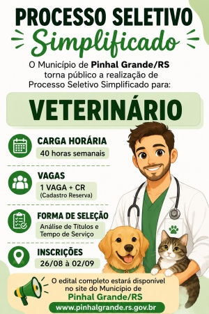 EDITAL Nº 01-2026 - Processo Seletivo Simplificado nº 13-2026 (Veterinário)