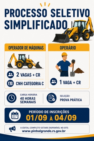 EDITAL Nº 01-2026 - Processo Seletivo Simplificado nº 15-2026 (Operador de Máquinas e O...