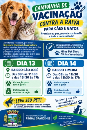 PREFEITURA REALIZA VACINAÇÃO CONTRA A RAIVA PARA CÃES E GATOS